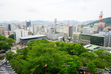 Obraz premium Aerial view of Kochi city from Kochi Castle or Kochi-jo in Kochi, Japan - 日本 高知県 高知城 天守閣からの景色