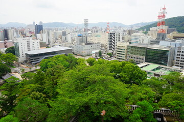 Aerial view of Kochi city from Kochi Castle or Kochi-jo in Kochi, Japan - 日本 高知県 高知城 天守閣からの景色
