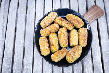 Typical croquettes of Spanish cuisine. Traditional tapas of Spanish cuisine. Tapas plate with croquettes