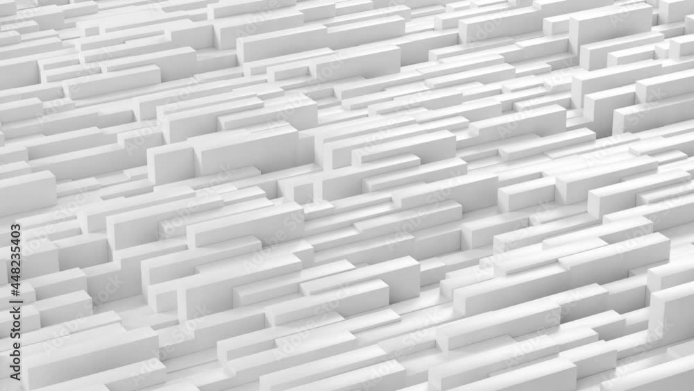 Aufkleber abstract 3d animated white rectangle brick motion background, seamless loop creative geometry patter