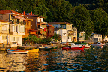 Fototapeta na wymiar Bosphorus mansions and boats