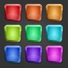 Set Colorful Square With Cartoon Design Glossy Buttons Set With Pressed Versions