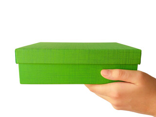Female hands holding green gift box