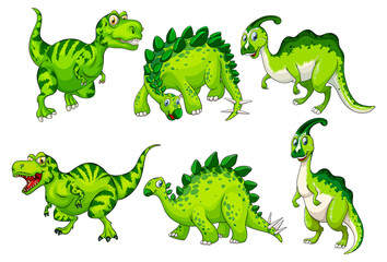 Set Green Dinosaur Cartoon Character