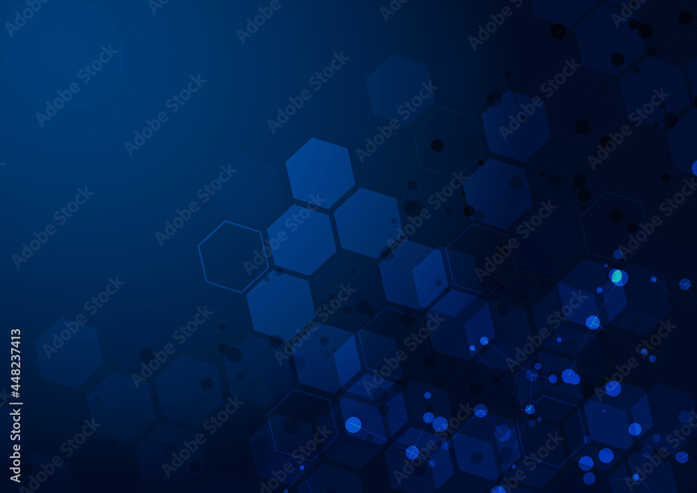 Aufkleber abstract hexagon pattern on blue background. medical and science concept and structure molecule and 