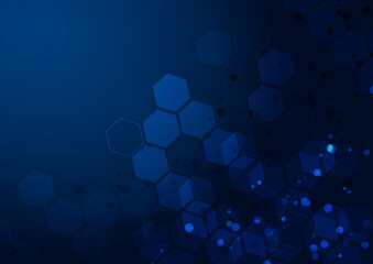 Abstract hexagon pattern on blue background. Medical and science concept and structure molecule and communication.