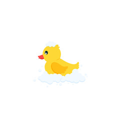 cartoon vector of cute yellow rubber duck taking a bubble bath.vector illustration