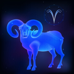 Graphic of sheep. Aries horoscope sign in twelve zodiac with galaxy background.  vector illustration.