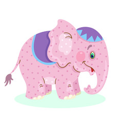 Obraz premium Kids toys. Funny pink elephant from multi-colored pieces of fabric. In cartoon style. Isolated on white background. Vector illustration