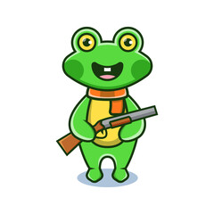 cute frog cartoon animal holding a shotgun