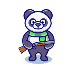 cute panda cartoon animal holding a shotgun