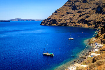 Santorini - officially Thira and classic Greek Thera is an island in the southern Aegean Sea, about...