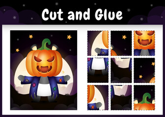Children board game cut and glue with a cute panda using halloween costume
