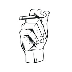 Smoking hand illustration ,Vintage style ,Monochrome color ,with outline