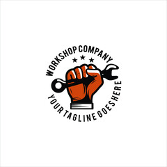 logo hand holding pass key, worksop, garage, service, tuning. for car repair shop 