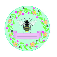 illustration a wreath of leaves with berries and flowers