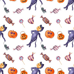 Watercolor Black Cat Kids Halloween Party Background