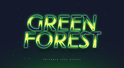 Fototapeta na wymiar Green Forest Text with Retro Style and Glowing Effect. Editable Text Style Effect