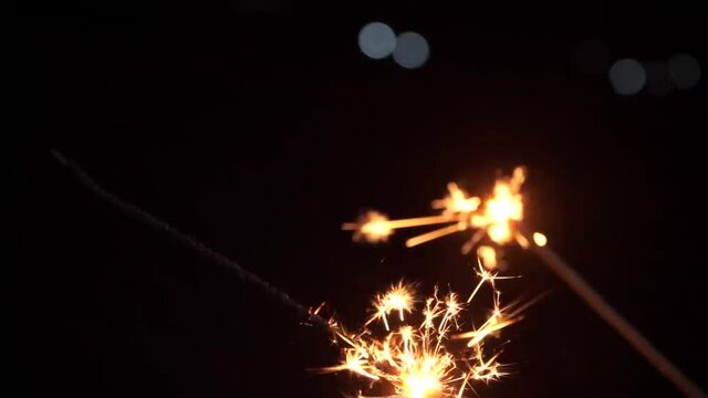 Fireworks, two evening lights at the same time