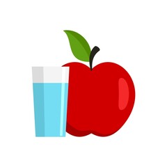 Water glass fresh apple icon flat isolated vector