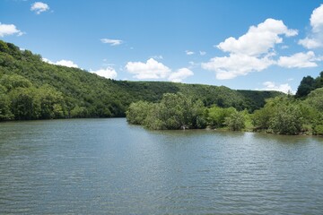 Natural landscape of the Chavon River in the Dominican Republic, in Summer. Wild nature.