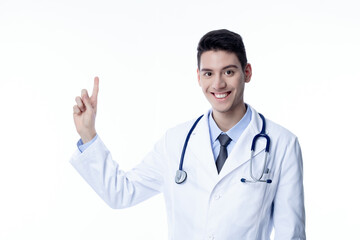 Fototapeta na wymiar healthcare and medical concept - young male doctor with stethoscope