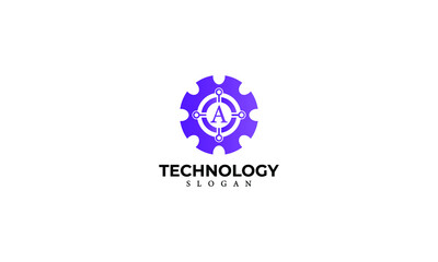 Alphabet A Technology Monogram Vector Logo Design, Letter A Technology Icon Template