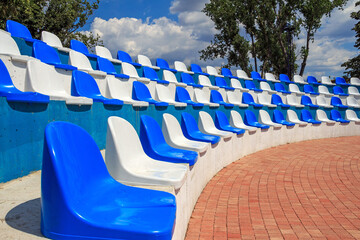 Obraz premium Empty stadium seats, because of pandemic lockdown