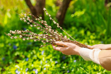 Woman with willow branches outdoors © Pixel-Shot