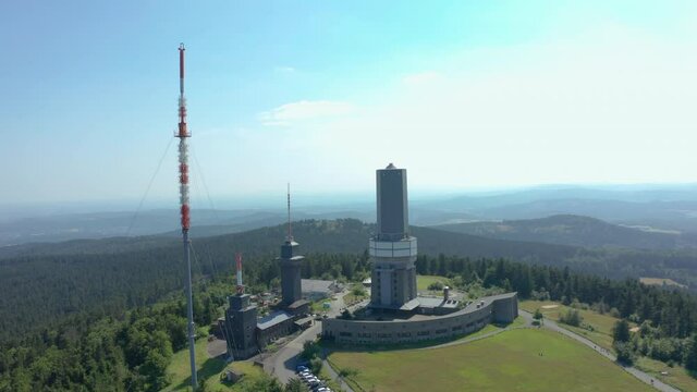 Feldberg Taunus Hessen Germany radio tower Funkturm Schmitten drone aerial rotating panorama shot summer sun