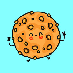 Cute funny oatmeal cookies character. Vector hand drawn cartoon kawaii character illustration icon. Isolated on blue background. Oatmeal cookies character concept
