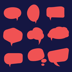 Pink empty speech bubbles. A thinking balloon speaks, bubbles, comments on a cloud of comic retro-screaming voice forms