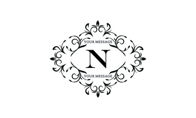 Exquisite monogram for invitation cards with the letter N. Graphic design of the page, boutique, cafe, hotel, business.