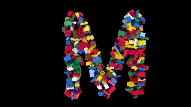 Shuffled Colored Bricks Building Blocks Typeface Text 
with alpha M