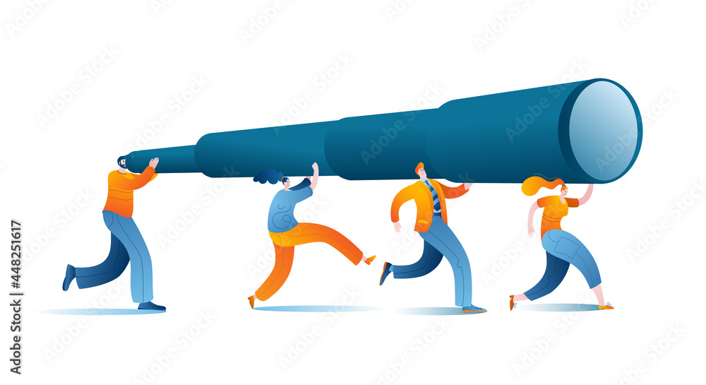 Poster the characters carry a telescope. the concept of a vector illustration in a flat style on the topic 