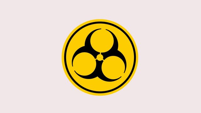 2D Animated Biohazard danger sign warning black and yellow signs in circle shape. A biological hazard vector symbol isolated on white background.