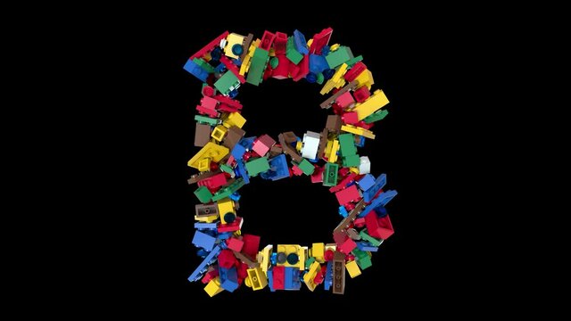 Shuffled Colored Bricks Building Blocks Typeface Text 
with alpha B