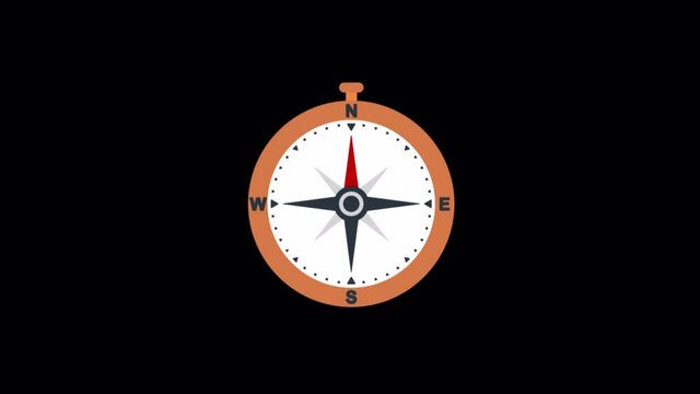 2D Animated compass designed in flat icon style, 8 point star compass rose icon, Compass icon, Compass Silhouette, tool icon
