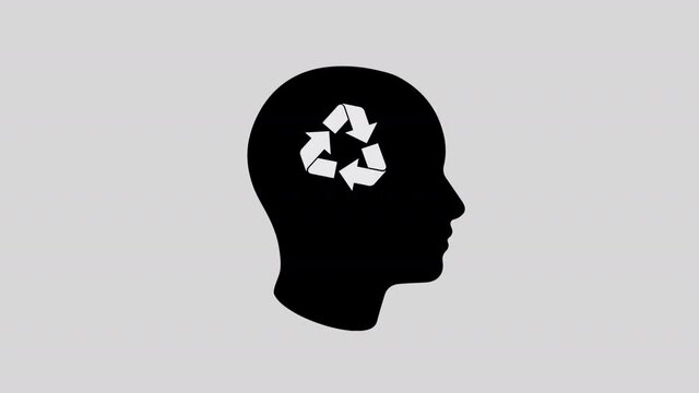 Human head with a recycle symbol, represents economic thinking. Eco friendly, environment and ecology symbol.