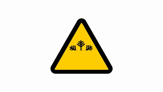 2D Animated low-temperature danger sign warning black and yellow signs in a triangle shape. A biological hazard vector symbol isolated on white background.
