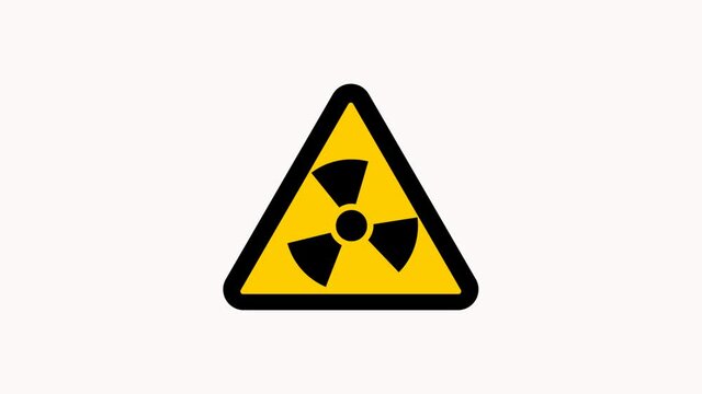 2D Animated radiation hazard warning black and yellow signs in triangle shape. A radiation hazard vector symbol isolated on white background