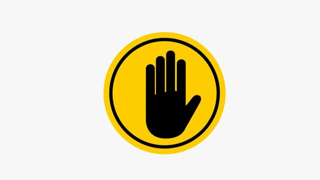 Animated Warning hand icon. line and glyph version, outline and filled vector sign. Stop gesture hand linear and full pictogram. Symbol, logo. Different style icons