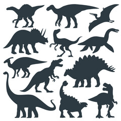 Dinosaur grafic hand drawn silhouette illustration set