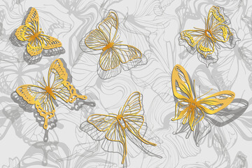 different gold openwork butterflies seamless vector pattern
