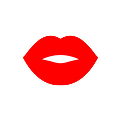 Lips illustration. Vector icon. Symbol isolated on white. Cool sexy kiss. Silhouette sign for logo, print, comics, fashion, pop art, boards, design, stickers, decoration, posters, flyers, etc. Red.