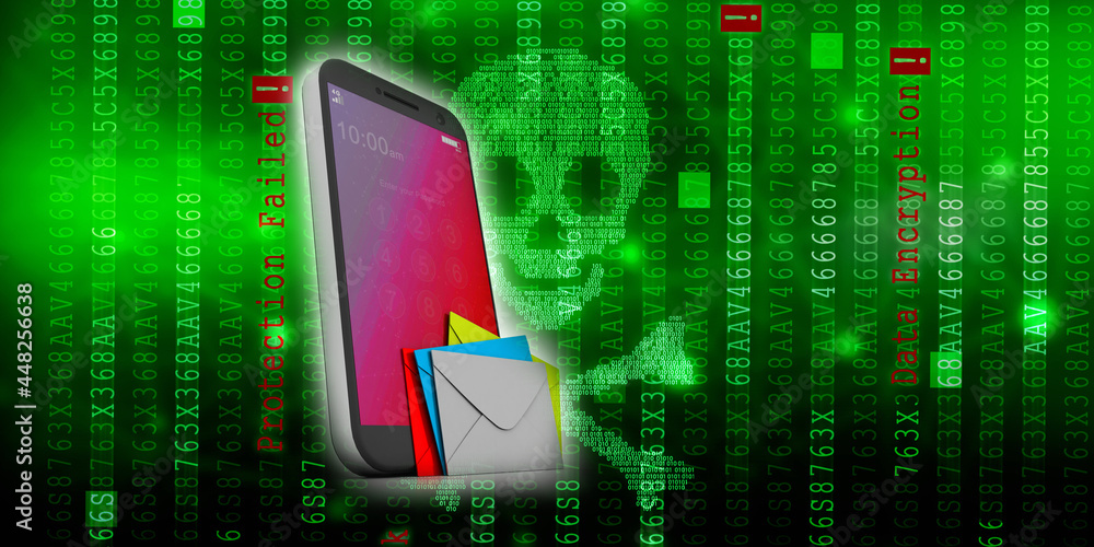Poster 3d rendering envelope in mobile phone