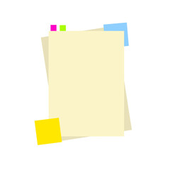 Blank sheet of notebook. Copy space of book or textbook. Training and education. The template for image. List of business document with memo sticker. Flat cartoon