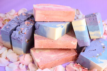 A bar of organic soap with essential oils of lanvanda and rose. Handmade.