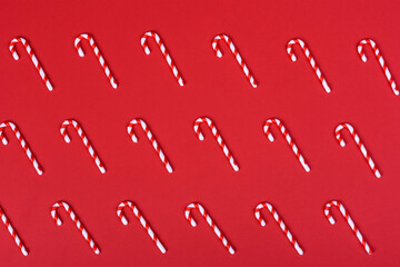 Christmas composition. Red and white decor elements that are used to decorate the Christmas tree