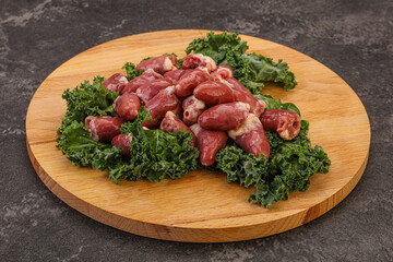 Raw chicken hearts for cooking
